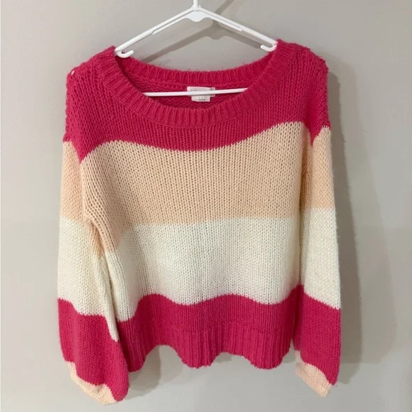 Lovers & Friends Lynn Sweater - Rose Pink Color Block Stripes - Size Small - Picture 3 of 12